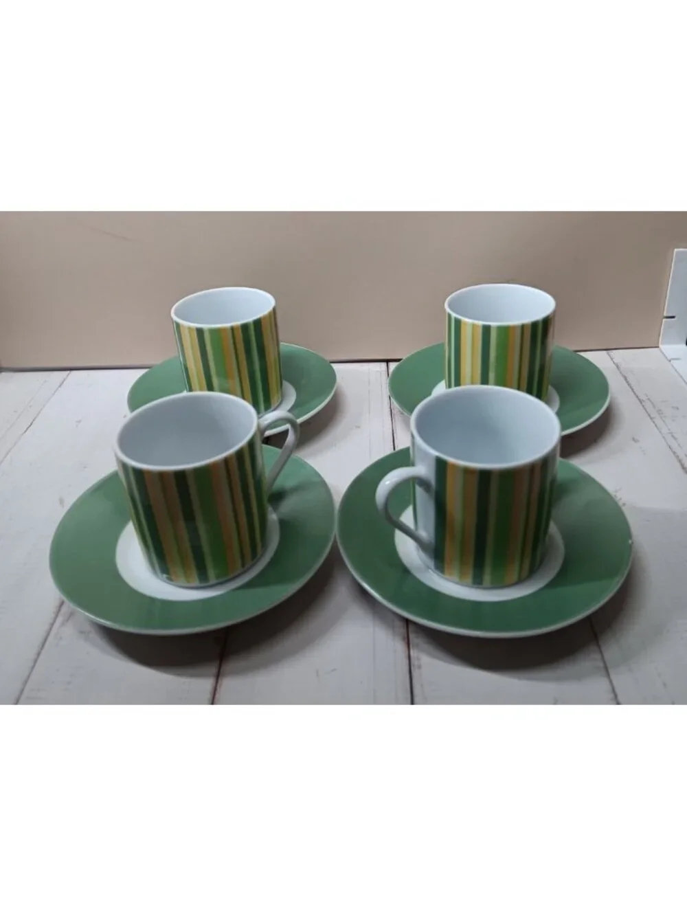 Alpine Cuisine Demitasse Italy Citrus Stripes 3 Cups & Saucers Espresso